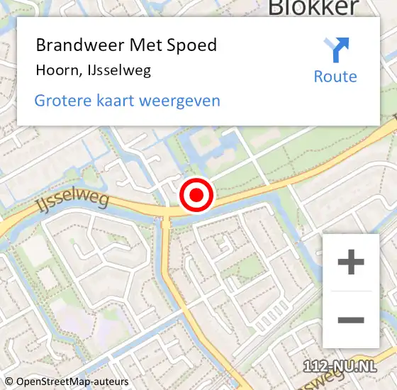 Locatie op kaart van de 112 melding: Brandweer Met Spoed Naar Hoorn, IJsselweg op 29 april 2024 07:13