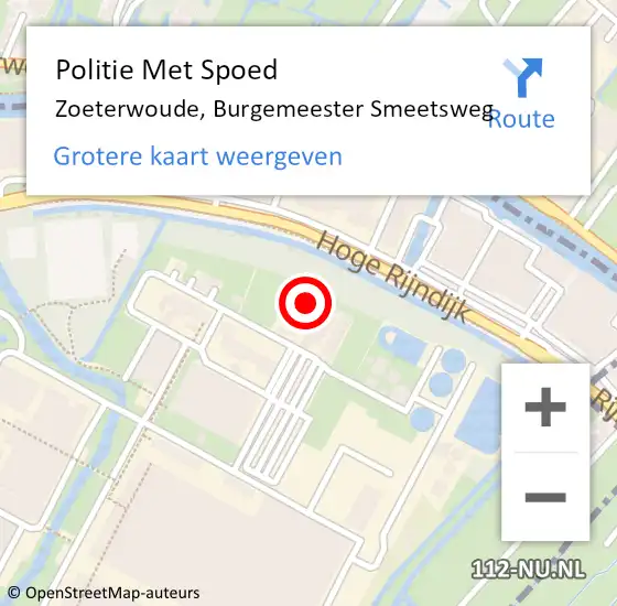 Locatie op kaart van de 112 melding: Politie Met Spoed Naar Zoeterwoude, Burgemeester Smeetsweg op 29 april 2024 07:35