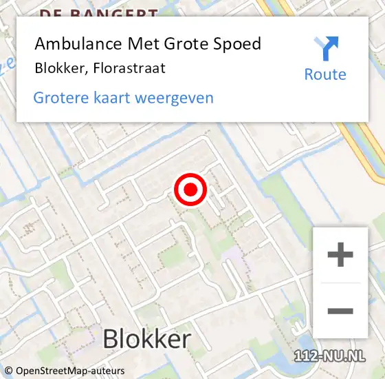 Locatie op kaart van de 112 melding: Ambulance Met Grote Spoed Naar Blokker, Florastraat op 29 april 2024 07:44