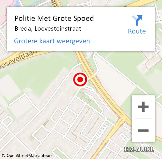Locatie op kaart van de 112 melding: Politie Met Grote Spoed Naar Breda, Loevesteinstraat op 29 april 2024 07:57