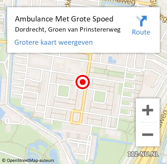 Locatie op kaart van de 112 melding: Ambulance Met Grote Spoed Naar Dordrecht, Groen van Prinstererweg op 29 april 2024 07:58