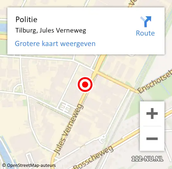 Locatie op kaart van de 112 melding: Politie Tilburg, Jules Verneweg op 29 april 2024 08:11