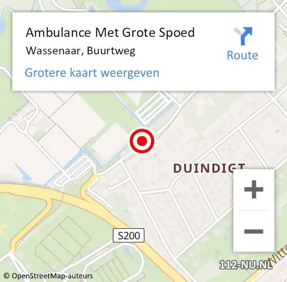 Locatie op kaart van de 112 melding: Ambulance Met Grote Spoed Naar Wassenaar, Buurtweg op 29 april 2024 08:11