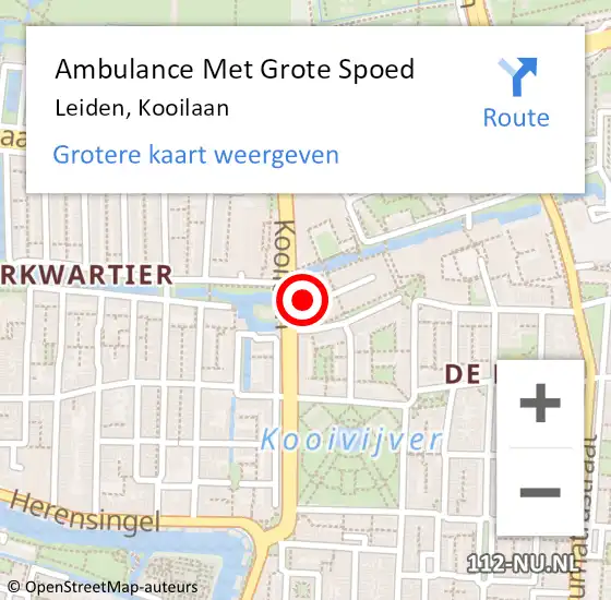 Locatie op kaart van de 112 melding: Ambulance Met Grote Spoed Naar Leiden, Kooilaan op 29 april 2024 08:40