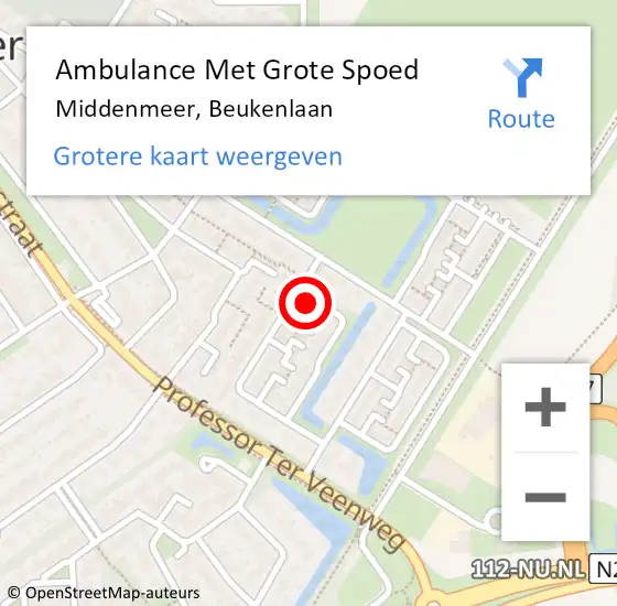 Locatie op kaart van de 112 melding: Ambulance Met Grote Spoed Naar Middenmeer, Beukenlaan op 29 april 2024 08:46