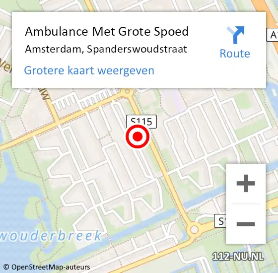 Locatie op kaart van de 112 melding: Ambulance Met Grote Spoed Naar Amsterdam, Spanderswoudstraat op 29 april 2024 08:46