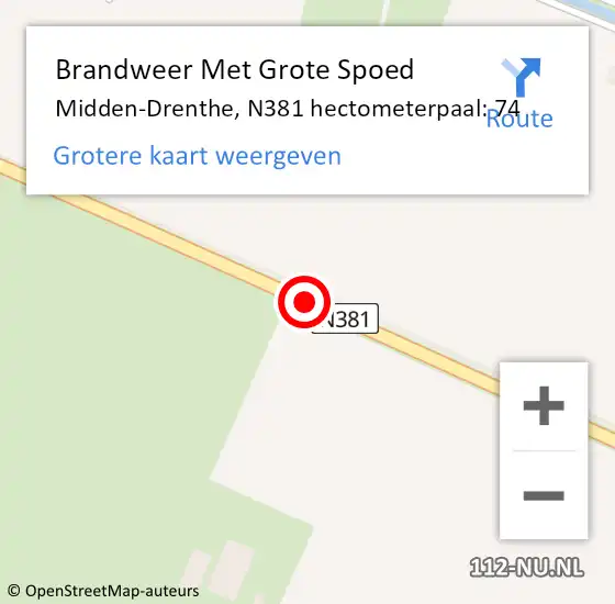 Locatie op kaart van de 112 melding: Brandweer Met Grote Spoed Naar Midden-Drenthe, N381 hectometerpaal: 74 op 29 april 2024 09:01
