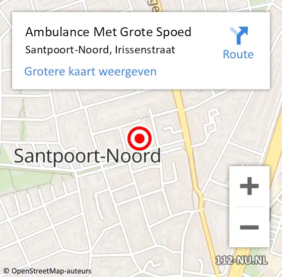 Locatie op kaart van de 112 melding: Ambulance Met Grote Spoed Naar Santpoort-Noord, Irissenstraat op 29 april 2024 09:18