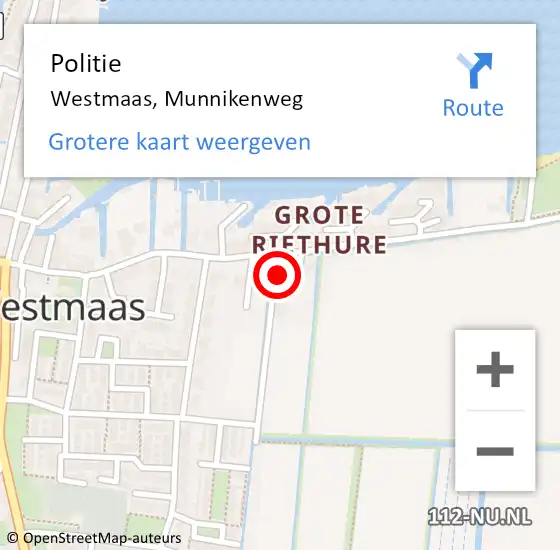Locatie op kaart van de 112 melding: Politie Westmaas, Munnikenweg op 29 april 2024 09:29