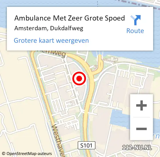 Locatie op kaart van de 112 melding: Ambulance Met Zeer Grote Spoed Naar Amsterdam, Dukdalfweg op 29 april 2024 10:01