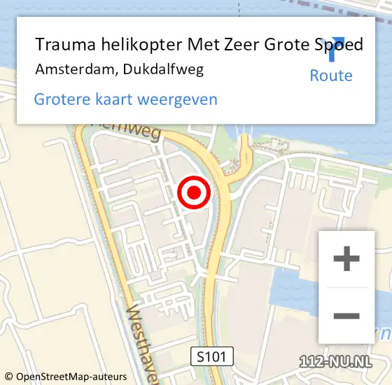 Locatie op kaart van de 112 melding: Trauma helikopter Met Zeer Grote Spoed Naar Amsterdam, Dukdalfweg op 29 april 2024 10:01