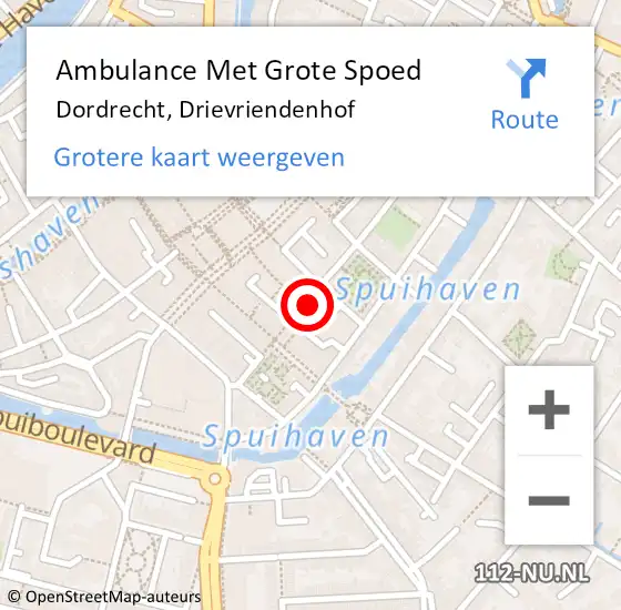Locatie op kaart van de 112 melding: Ambulance Met Grote Spoed Naar Dordrecht, Drievriendenhof op 29 april 2024 10:08