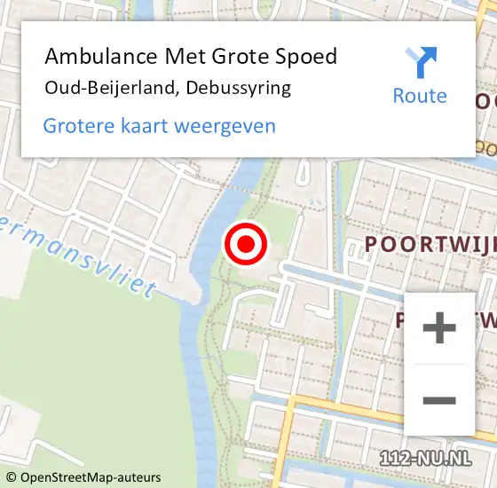 Locatie op kaart van de 112 melding: Ambulance Met Grote Spoed Naar Oud-Beijerland, Debussyring op 29 april 2024 10:14