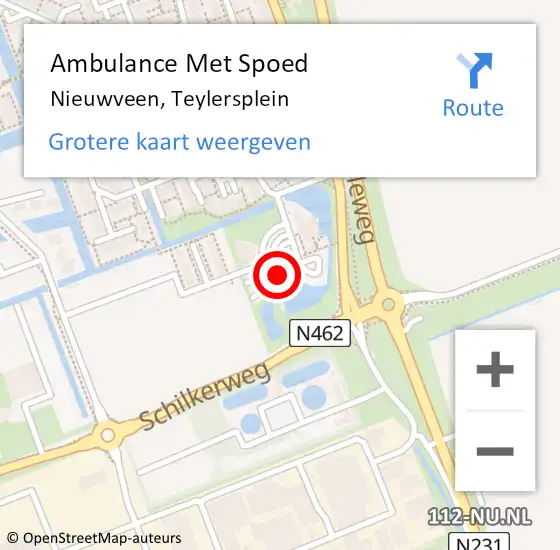 Locatie op kaart van de 112 melding: Ambulance Met Spoed Naar Nieuwveen, Teylersplein op 29 april 2024 10:30