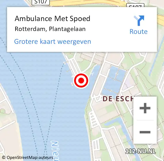 Locatie op kaart van de 112 melding: Ambulance Met Spoed Naar Rotterdam, Plantagelaan op 29 april 2024 10:51