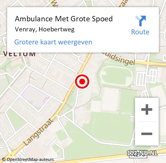 Locatie op kaart van de 112 melding: Ambulance Met Grote Spoed Naar Venray, Hoebertweg op 4 oktober 2014 01:34