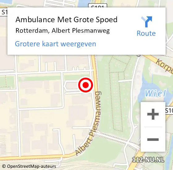 Locatie op kaart van de 112 melding: Ambulance Met Grote Spoed Naar Rotterdam, Albert Plesmanweg op 29 april 2024 11:30