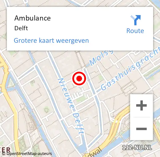 Locatie op kaart van de 112 melding: Ambulance Delft op 29 april 2024 11:49