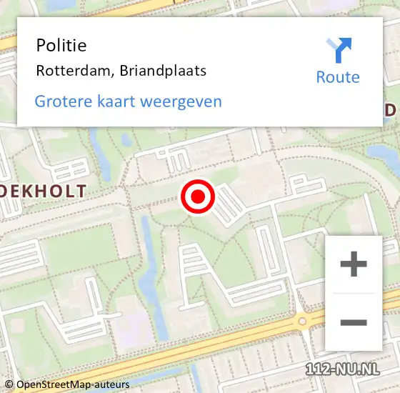 Locatie op kaart van de 112 melding: Politie Rotterdam, Briandplaats op 29 april 2024 11:49