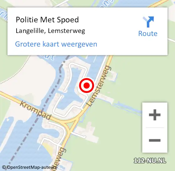 Locatie op kaart van de 112 melding: Politie Met Spoed Naar Langelille, Lemsterweg op 29 april 2024 11:52