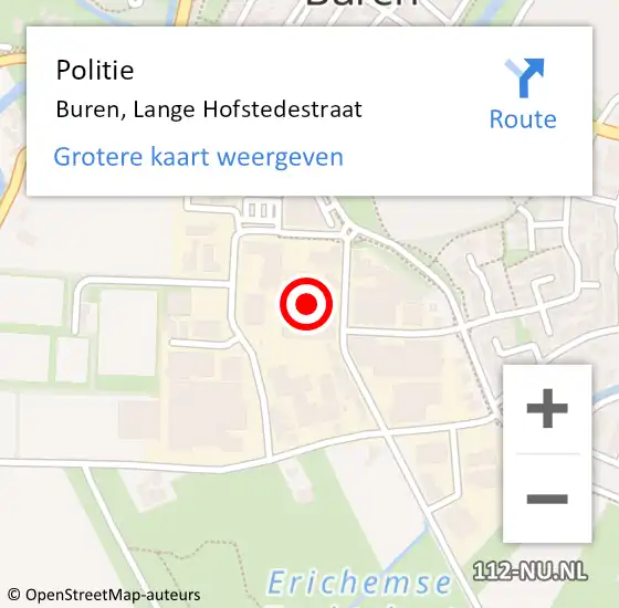 Locatie op kaart van de 112 melding: Politie Buren, Lange Hofstedestraat op 29 april 2024 12:08