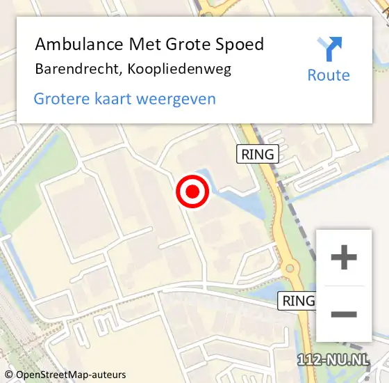 Locatie op kaart van de 112 melding: Ambulance Met Grote Spoed Naar Barendrecht, Koopliedenweg op 29 april 2024 12:10