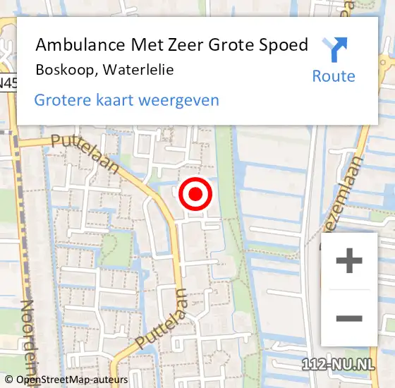 Locatie op kaart van de 112 melding: Ambulance Met Zeer Grote Spoed Naar Boskoop, Waterlelie op 29 april 2024 12:11