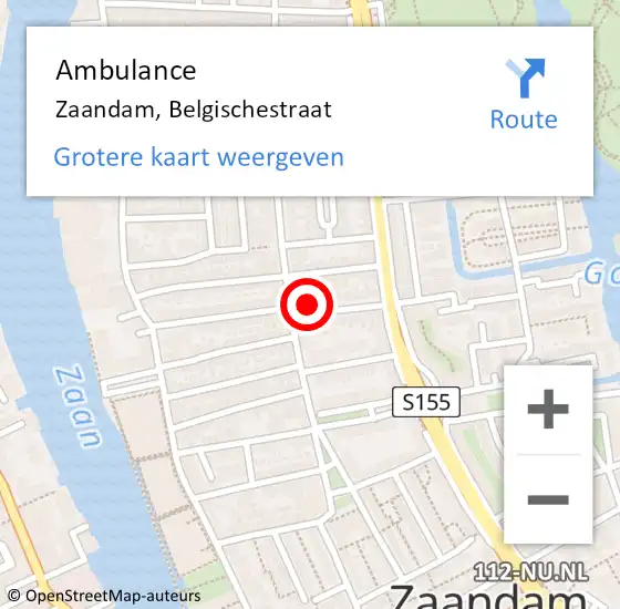 Locatie op kaart van de 112 melding: Ambulance Zaandam, Belgischestraat op 29 april 2024 12:19