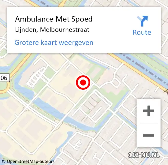 Locatie op kaart van de 112 melding: Ambulance Met Spoed Naar Lijnden, Melbournestraat op 29 april 2024 12:24