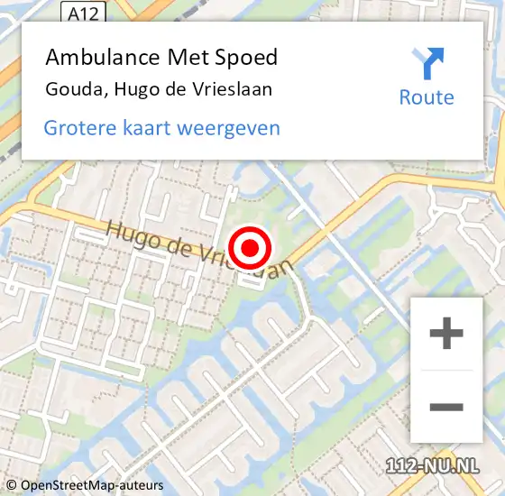 Locatie op kaart van de 112 melding: Ambulance Met Spoed Naar Gouda, Hugo de Vrieslaan op 29 april 2024 12:36