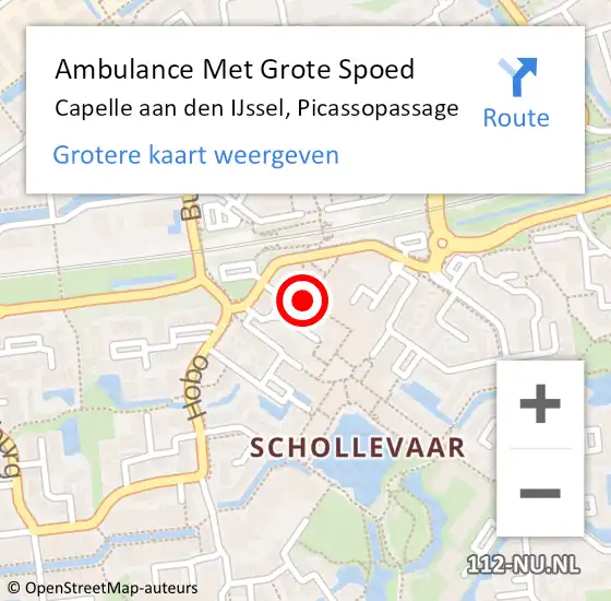 Locatie op kaart van de 112 melding: Ambulance Met Grote Spoed Naar Capelle aan den IJssel, Picassopassage op 29 april 2024 12:41