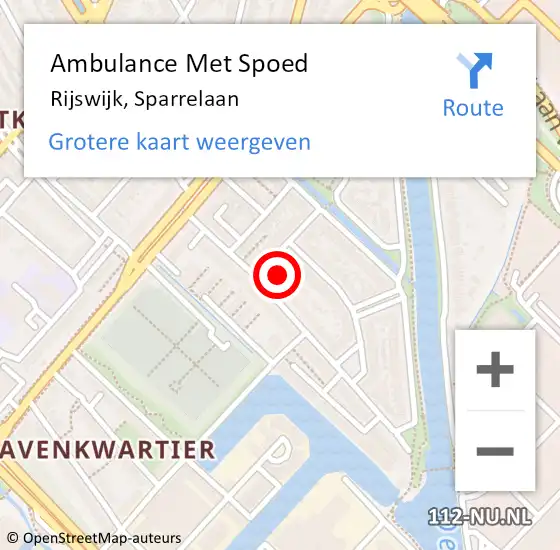 Locatie op kaart van de 112 melding: Ambulance Met Spoed Naar Rijswijk, Sparrelaan op 29 april 2024 12:52