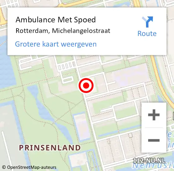Locatie op kaart van de 112 melding: Ambulance Met Spoed Naar Rotterdam, Michelangelostraat op 29 april 2024 12:56