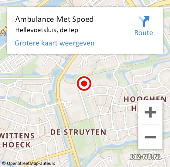 Locatie op kaart van de 112 melding: Ambulance Met Spoed Naar Hellevoetsluis, de Iep op 29 april 2024 12:56