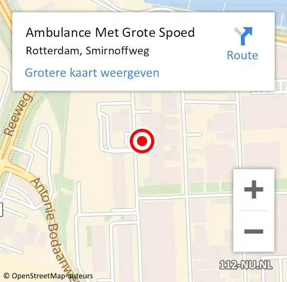 Locatie op kaart van de 112 melding: Ambulance Met Grote Spoed Naar Rotterdam, Smirnoffweg op 29 april 2024 13:00