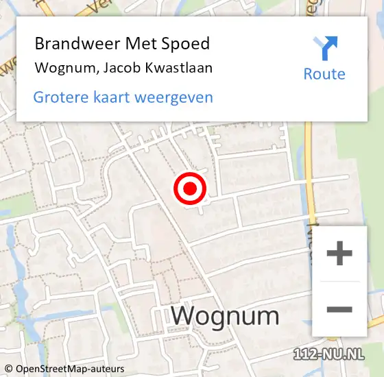 Locatie op kaart van de 112 melding: Brandweer Met Spoed Naar Wognum, Jacob Kwastlaan op 29 april 2024 13:04