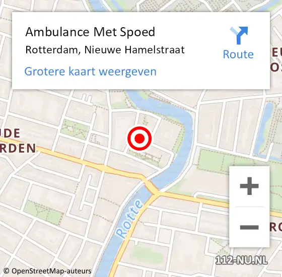 Locatie op kaart van de 112 melding: Ambulance Met Spoed Naar Rotterdam, Nieuwe Hamelstraat op 29 april 2024 13:11