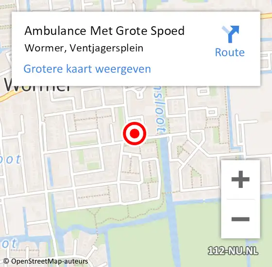 Locatie op kaart van de 112 melding: Ambulance Met Grote Spoed Naar Wormer, Ventjagersplein op 29 april 2024 13:13