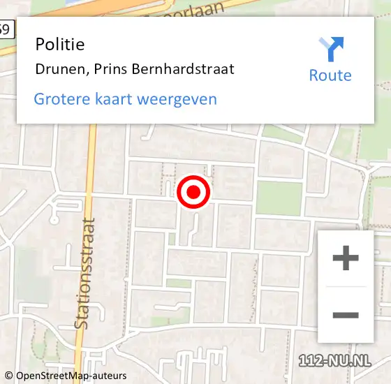 Locatie op kaart van de 112 melding: Politie Drunen, Prins Bernhardstraat op 29 april 2024 13:29