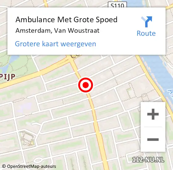 Locatie op kaart van de 112 melding: Ambulance Met Grote Spoed Naar Amsterdam, Van Woustraat op 29 april 2024 13:32