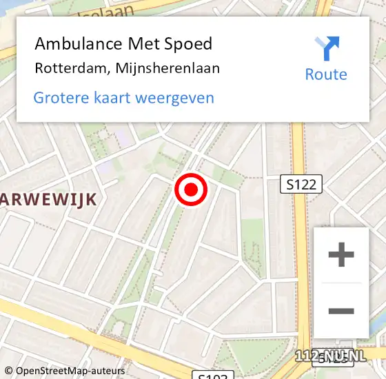 Locatie op kaart van de 112 melding: Ambulance Met Spoed Naar Rotterdam, Mijnsherenlaan op 29 april 2024 13:33