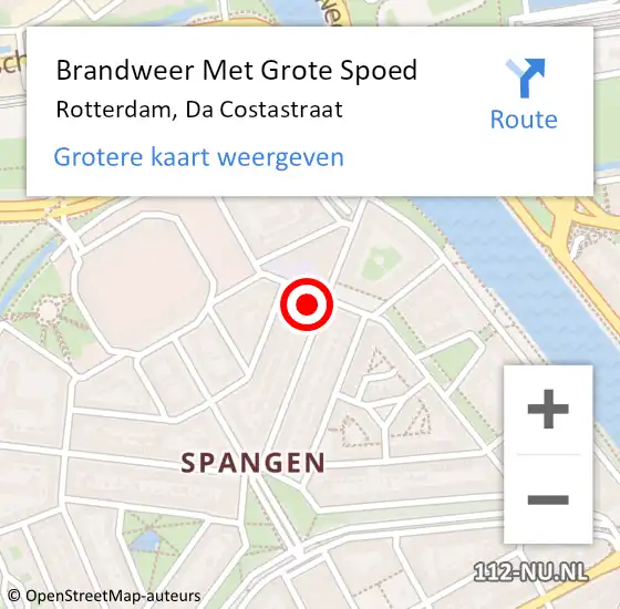 Locatie op kaart van de 112 melding: Brandweer Met Grote Spoed Naar Rotterdam, Da Costastraat op 29 april 2024 13:52