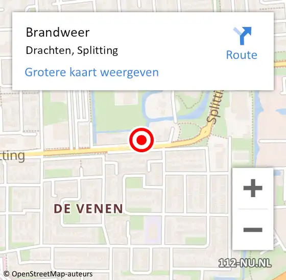 Locatie op kaart van de 112 melding: Brandweer Drachten, Splitting op 29 april 2024 13:59