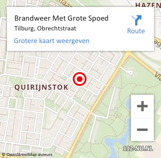 Locatie op kaart van de 112 melding: Brandweer Met Grote Spoed Naar Tilburg, Obrechtstraat op 29 april 2024 14:00