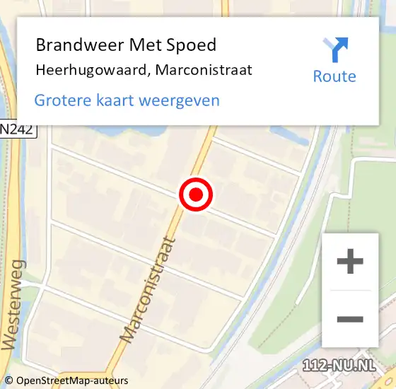 Locatie op kaart van de 112 melding: Brandweer Met Spoed Naar Heerhugowaard, Marconistraat op 29 april 2024 14:08