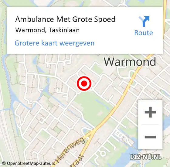 Locatie op kaart van de 112 melding: Ambulance Met Grote Spoed Naar Warmond, Taskinlaan op 29 april 2024 14:08