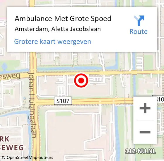 Locatie op kaart van de 112 melding: Ambulance Met Grote Spoed Naar Amsterdam, Aletta Jacobslaan op 29 april 2024 14:15