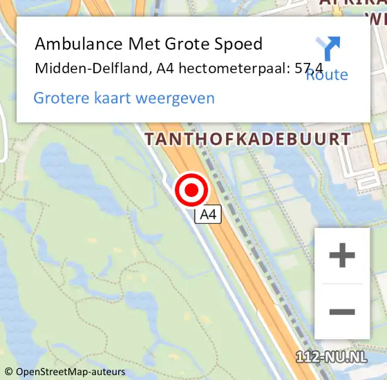 Locatie op kaart van de 112 melding: Ambulance Met Grote Spoed Naar Midden-Delfland, A4 hectometerpaal: 57,4 op 29 april 2024 14:16