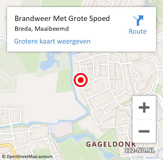 Locatie op kaart van de 112 melding: Brandweer Met Grote Spoed Naar Breda, Maaibeemd op 29 april 2024 14:21