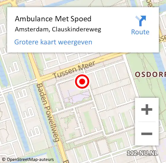 Locatie op kaart van de 112 melding: Ambulance Met Spoed Naar Amsterdam, Clauskindereweg op 29 april 2024 14:21